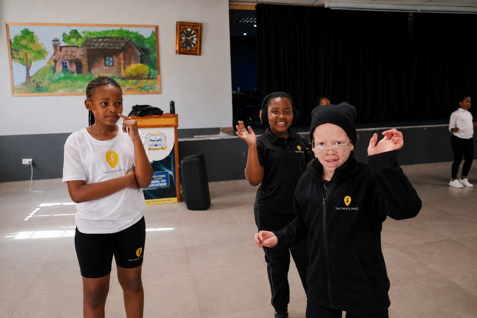 Learners in Dance Space kit during a drama session at their school
